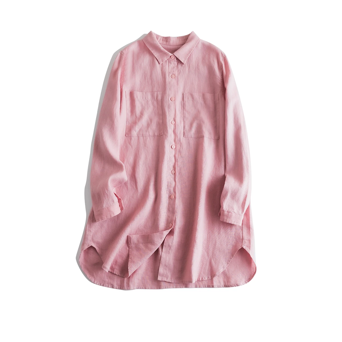 Csa  de Linho Puro de Manga Longa com Gola, Caimento Solto Artístico com Bolso ande, Agasalho Fino de Aodão e Linh...