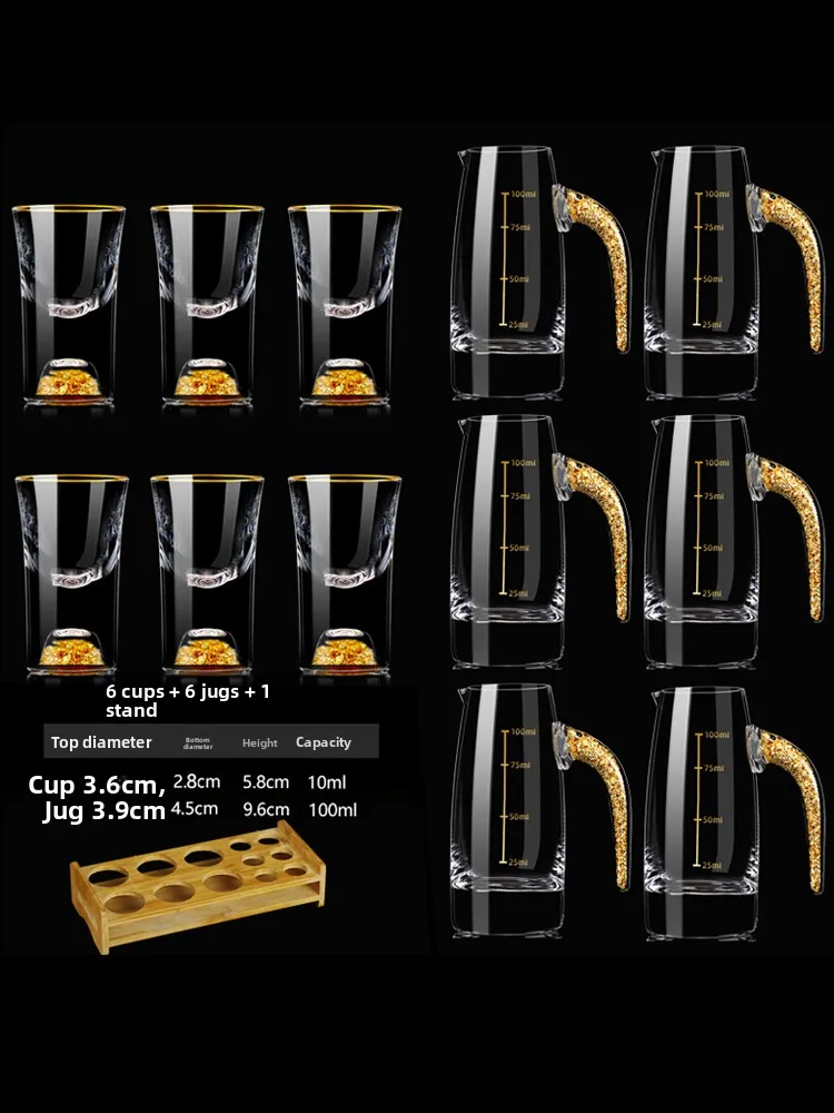 

Chinese Sle Gold Foil White Wine Cup Set High End Crystal Glass Liquor Cups with Handle for Home Use Luxury Flower Brand