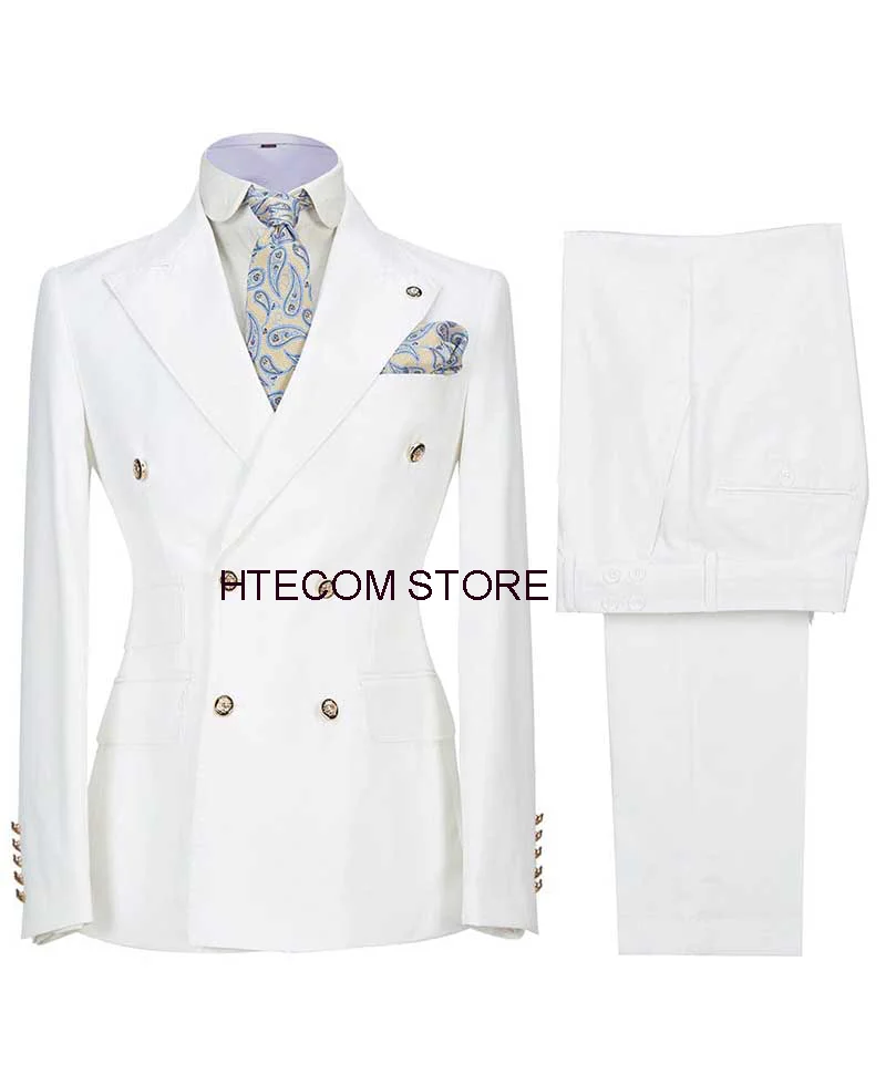 Business Men\'s Pantsuits Wedding Tuxedos Double Breasted Jacket with Trousers Solid Color Classic Style Office Sets 2 Piece