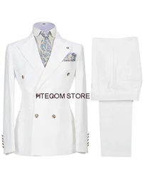 Business Men's Pantsuits Wedding Tuxedos Double Breasted Jacket with Trousers Solid Color Classic Style Office Sets 2 Piece