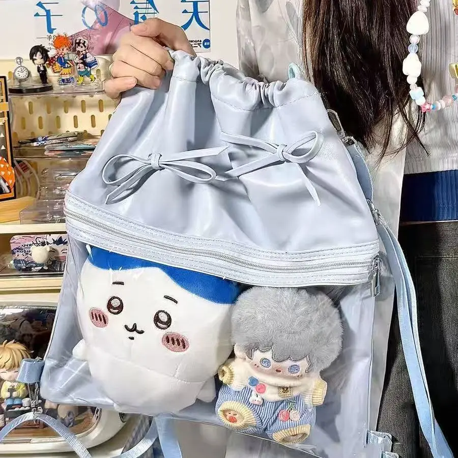 JIAERDI الحلو لطيف القوس الرباط حمل حقيبة المرأة أنيمي شفافة سعة كبيرة Ita حقيبة السيدات اليومية عارضة تنوعا على ظهره