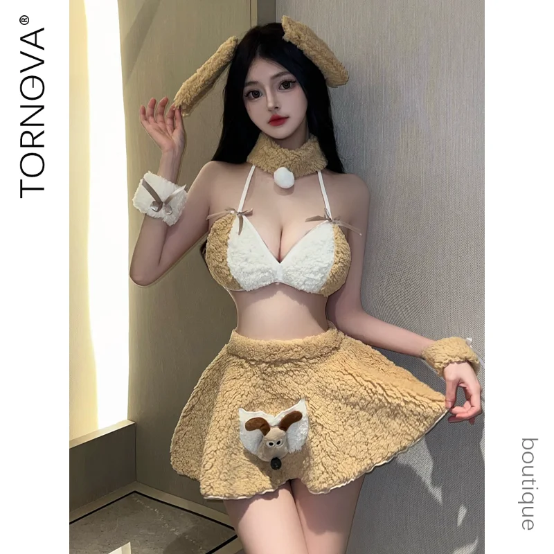 

Tornova Cute Sleeping Skirt Open Crotch Sexy Hollow Out Patchwork Slim Bodycon Dress Interesting Romantic Delicate Pajamas Set