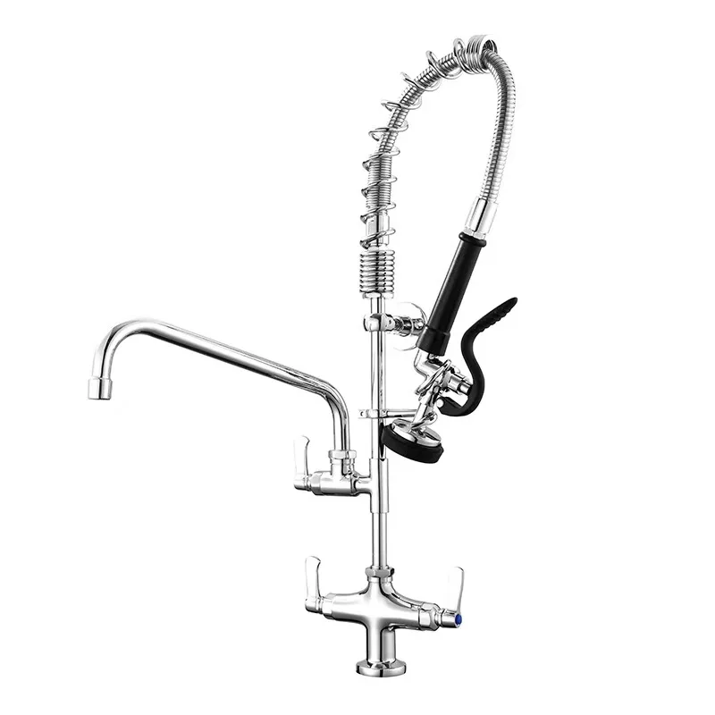 Commercial Solid Brass Pull-Out Kitchen Faucet Single Hole Dual Handles High-Pressure Rinse for Hotel/Restaurant/Home,Chrome