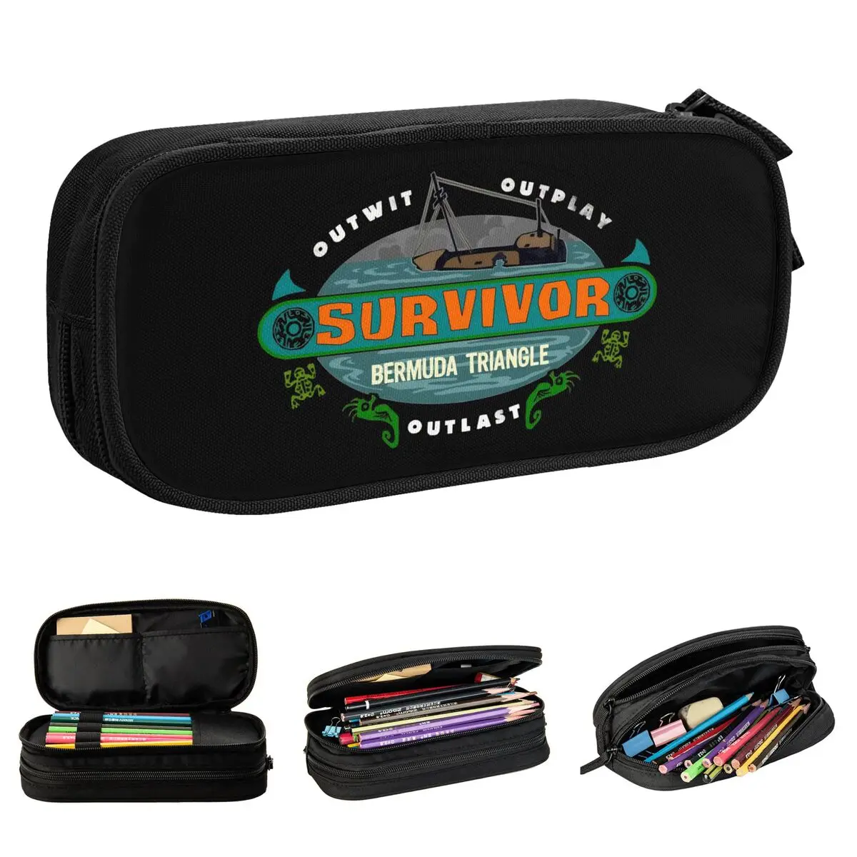 Adventure Game TV Show Survivor Pencil Cases Bermuda Triangle Pen Holder Bags Girls Boys Large Storage Students Pencilcases