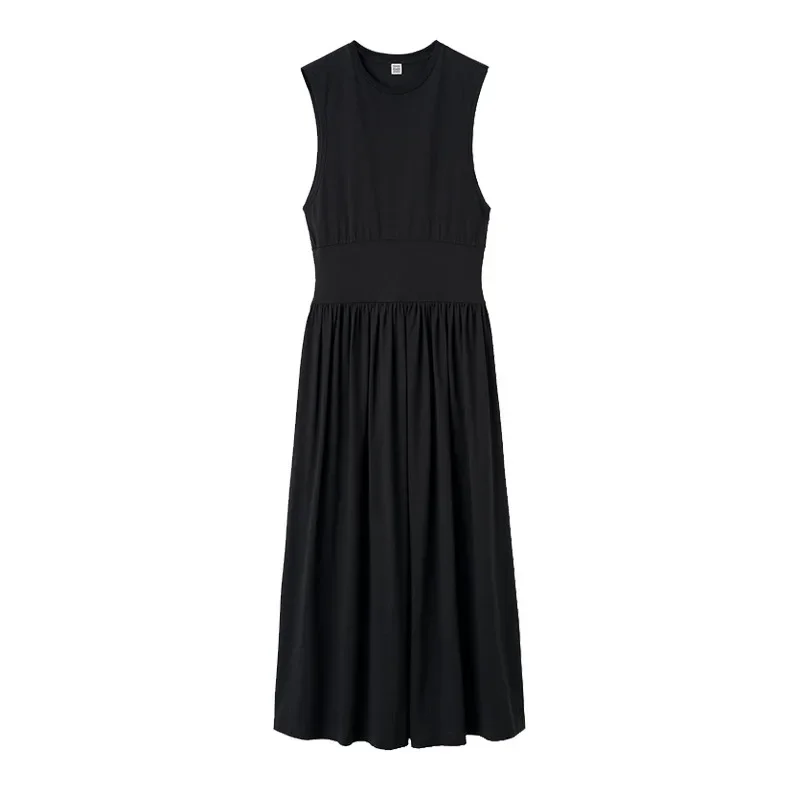 Fashion New Brand TT-Sleeveless Round Neck Dress Pleated Waist Tight A-Line Skirt, Classic High Quality Summer Tops Clothing