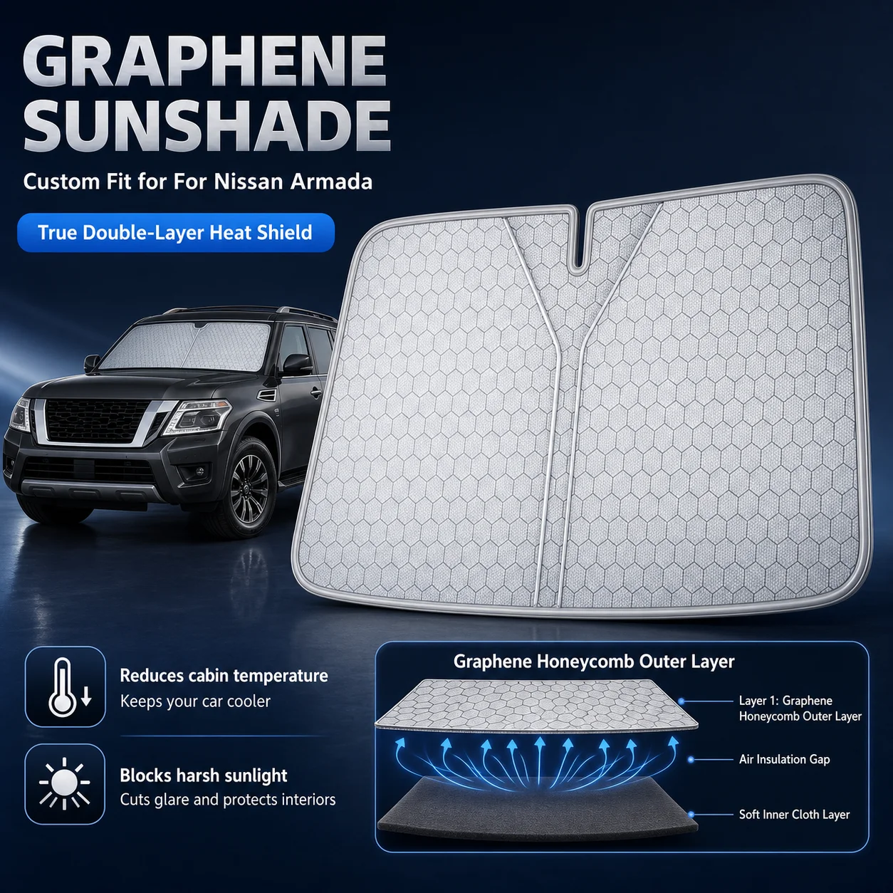 For Nissan Armada Graphene Windshield Sunshade Custom Fit Car Sunshade UV Sun Protection Car Interior Accessories