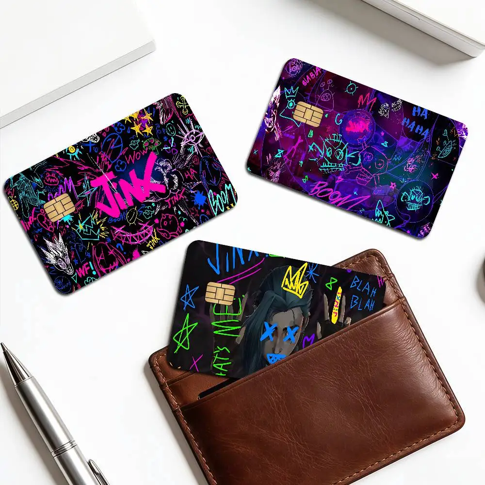Arcane Jinx 2024 Anime Cartoon Skin Stickers Film Tape Case for Big Credit Debit Card Front Side