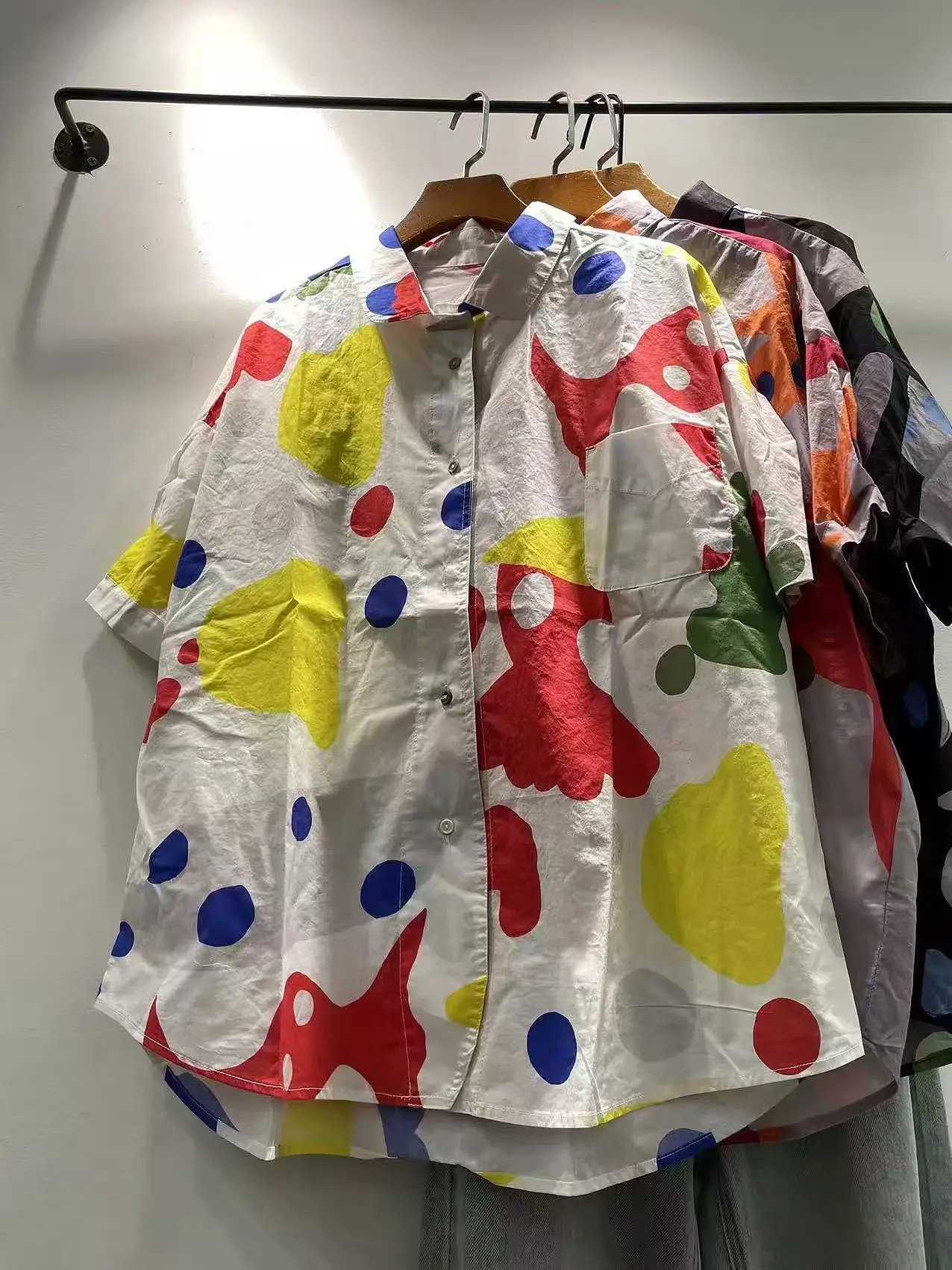 

Модные женские рубашки и блузки оверсайз с геометрическим принтом в стиле Харадзюку, лето 2026, 100% хлопок, оригинальная гавайская рубашка