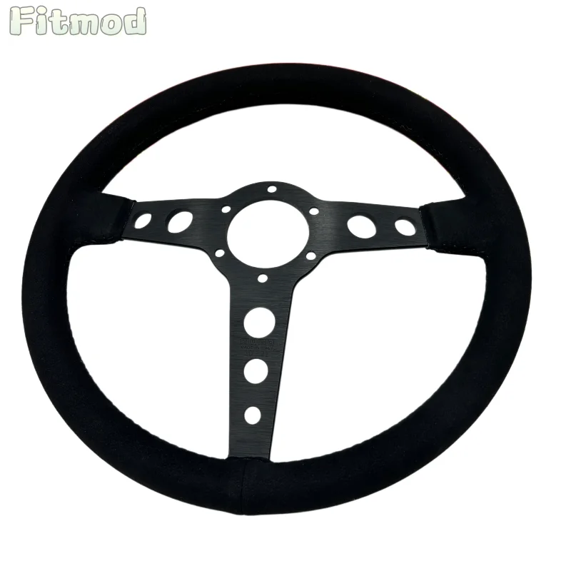 JDM Black Version Prototipo Style Steering Wheel Flat Racing Sports Steering Wheel 14-inch P5 Leather and Suede Racing Sports Pe