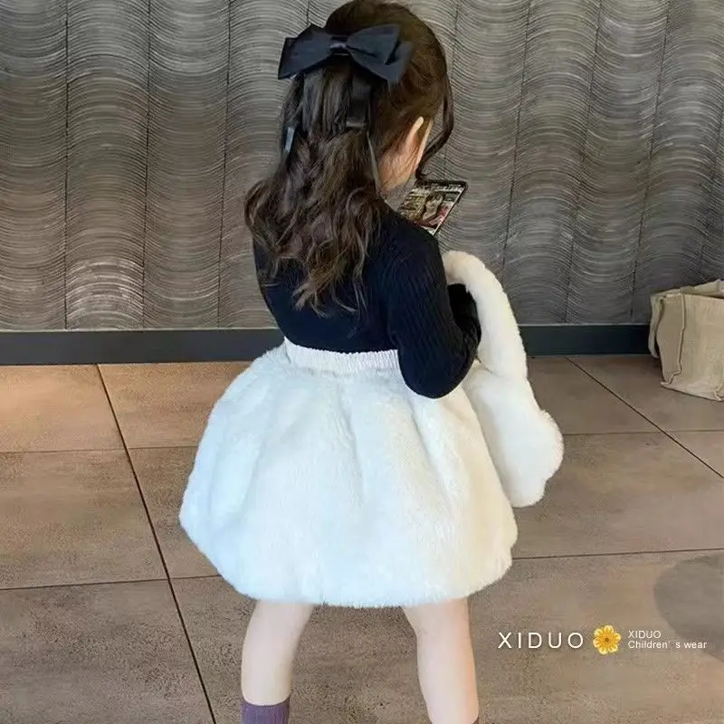 Eid NEW INS Hot Princess Skirt Sweet White Baby Girl Baby Tutu Skirts Winter&spring Clothes Faux Fur Skirt  Toddler Girl Clothes