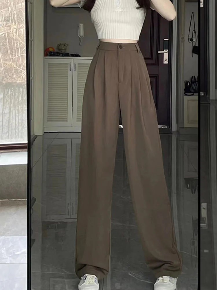 Coffee Colored Wide Leg Pants For Women\'s Spring And Autumn High Waisted Draped Straight Suit Pants Versatile