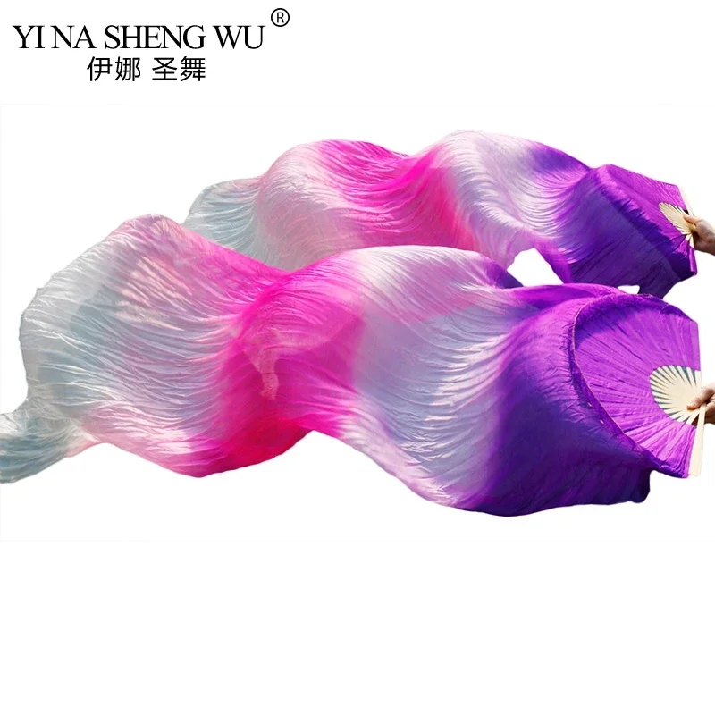 リアルシルク/模造シルク手作り染めダンスファン竹リブシルクベリーダンスファン 1 個左手 + 右手ダンスファン 5 サイズ