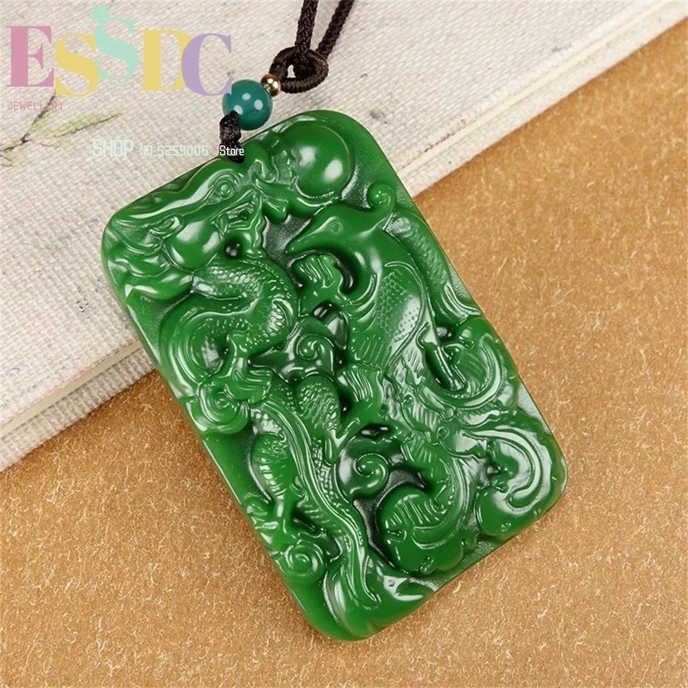 Natural Hetian Biyu Longfeng Chengxiang Couple Spinach Green Pendant Brand Retro National Style Simple and Generous Exquisite