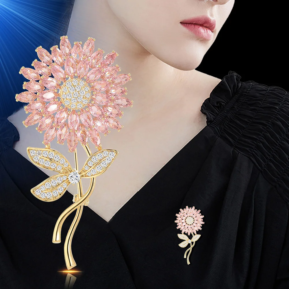 

Brooch for Women Luxury Sunflower Brooches Metal Zircon Corsage Women's Suit Lapel Pins Fine High Quality Jewelry Accessories