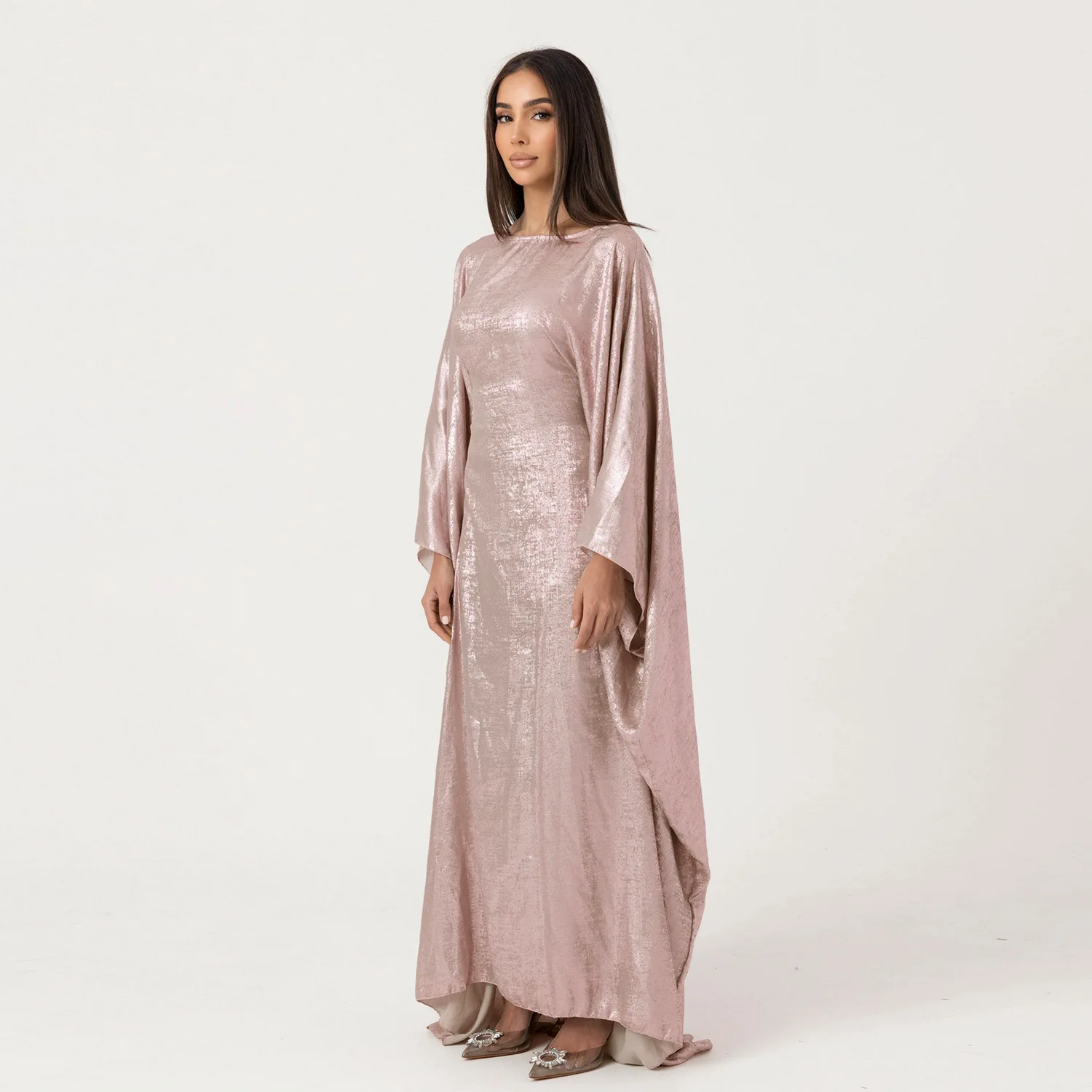 Shiny Modest Fashion Women Muslim Dress with Tie Belt Holiday Outfit Islamic Clothing Butterfly Kaftan Caftan Long Abaya Robes