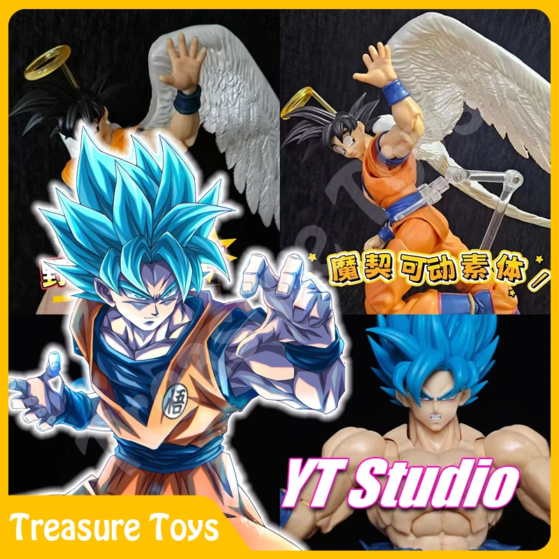 YT Studio Goku cabeza esculpida Dragon Ball Super Saiyan Dios Son Goku cabeza azul accesorios alas de Ángel Anime figuras de acción juguete para regalo