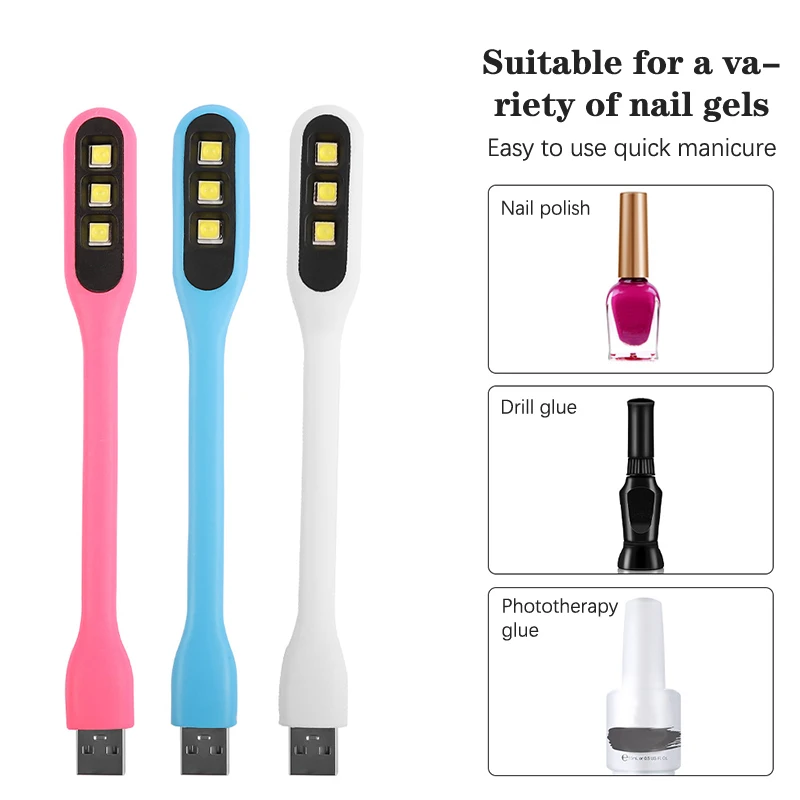 Déterminer le mini sèche-ongles, lampe UV, interface USB, matériau en silicone, flexion aléatoire, lampe de photothérapie pour ongles, vernis à ongles, séchage rapide