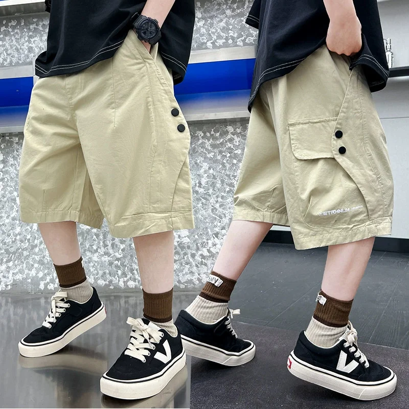 Boys' Workwear Shorts Children's Thin Short Pants Summer Solid-Colour Loose Quick-Dry Pants New Kids Fashion Casual Pants