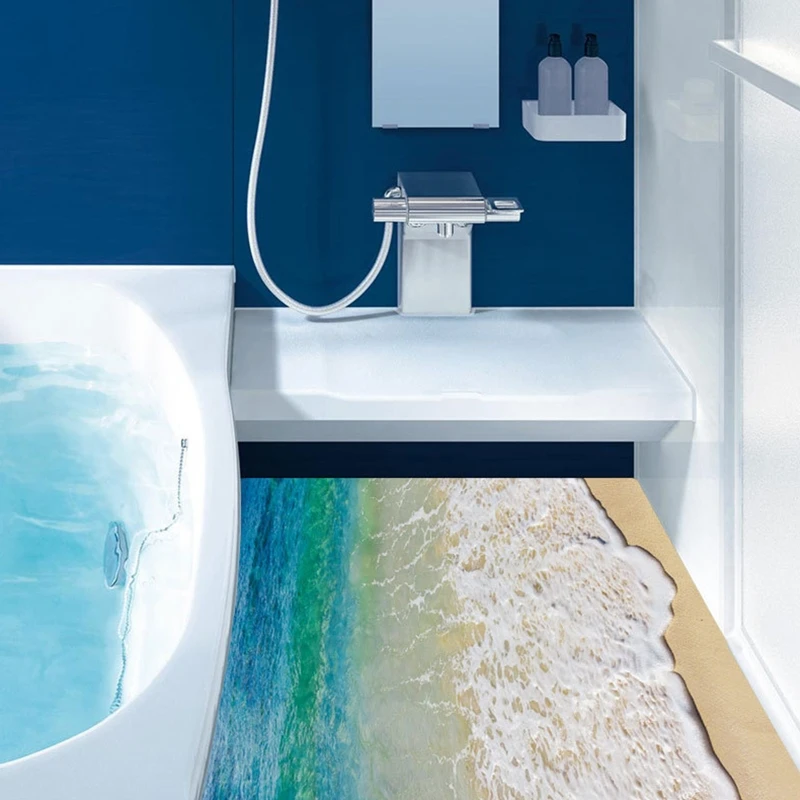 Adesivo per pavimento 3D Ocean Beach carta da parati per acqua di mare decalcomania murale autoadesiva