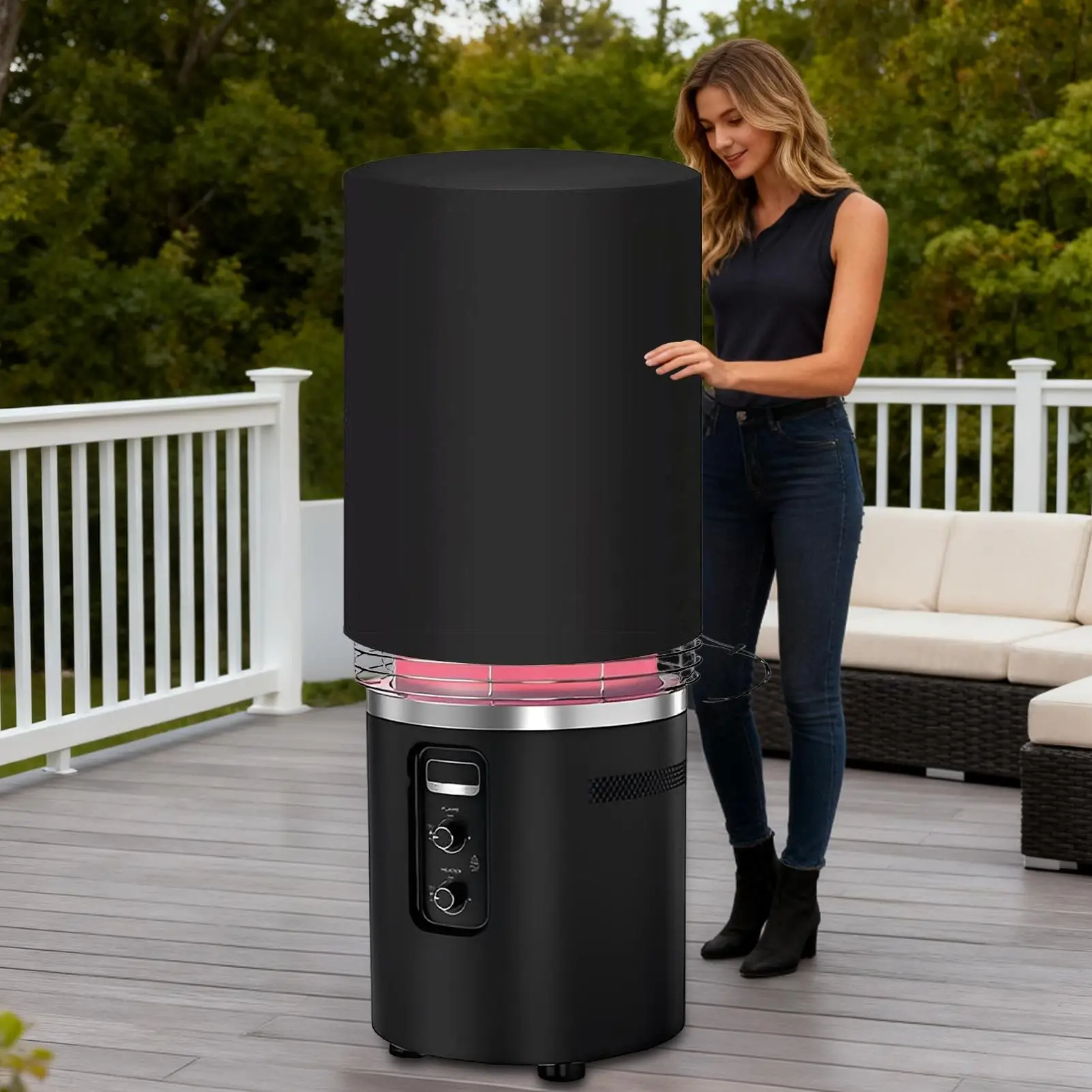 

Fire Pit Cover Round Heavy Duty Waterproof Grill Cover with Drawstring Outdoor Furniture Protection Cover for Patio Garden Grill