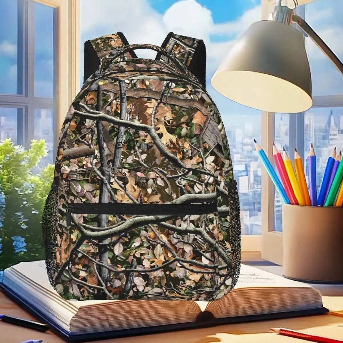 

Camouflage With Leaves And Branches Backpack Student Boys Girls BookBag Children School Bag Laptop Shoulder Bags for Men Women