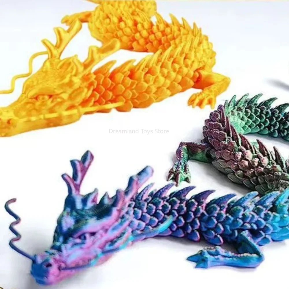 3D Printed Luminous Chinese Loong Flexible Articulated Dragon Crafts Ornaments Home Desktop Decoration Figurines Statue Gifts