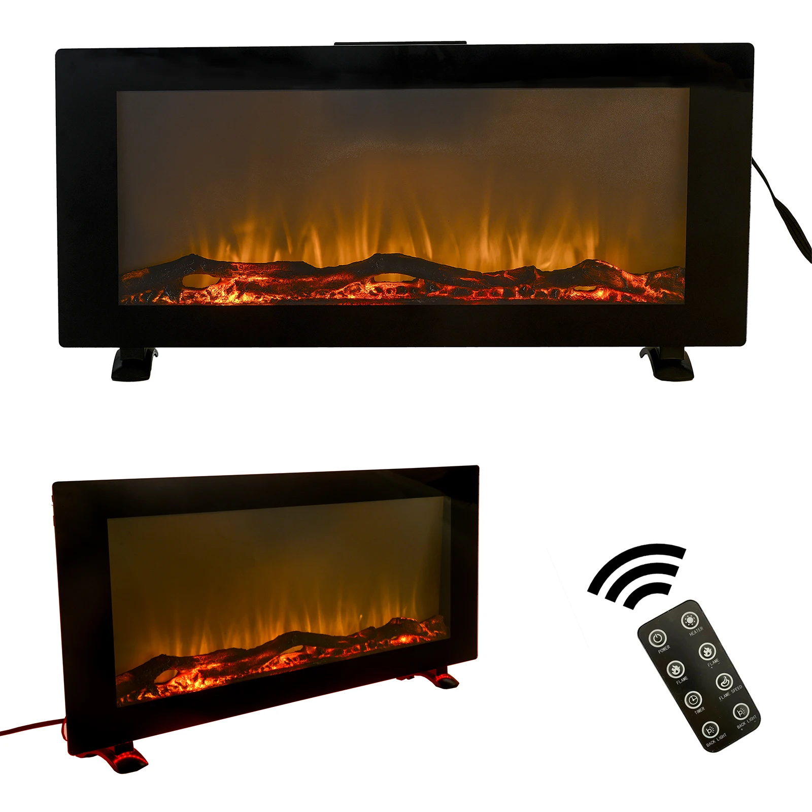 

42 Inches Wall-Mounted Electronic Fireplace,10 Colors Backlight,CSA Certification,Black