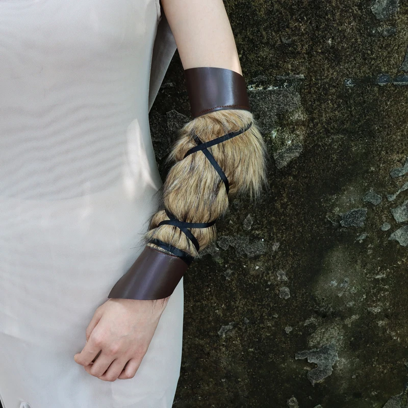Średniowieczne ochraniacze na ręce z PU skóry z futrzanym wykończeniem dla wikingów, rycerzy, kostiumów LARP, cosplay, unisex, akcesoria do broni.