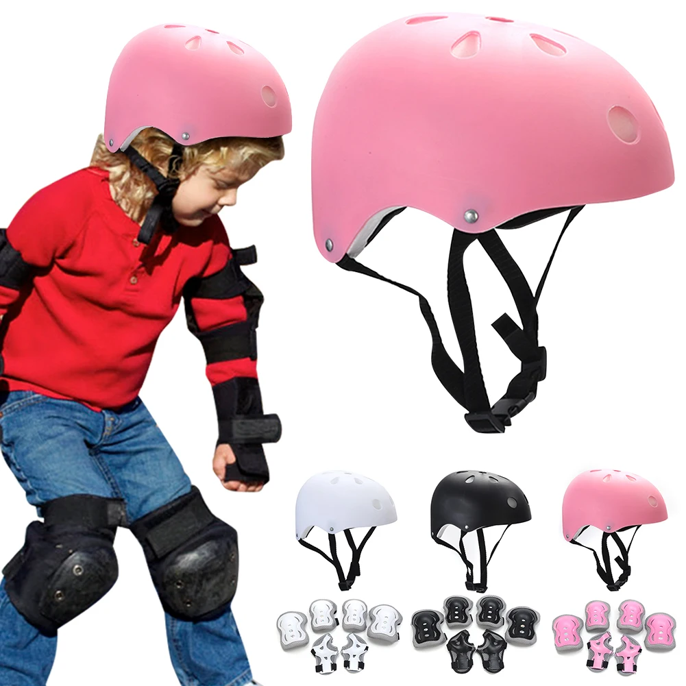 7PCS Kids Skateboard Scooter Helmet Bicycle Sport Protective Gear Set Knee Elbow Pad with Wrist Guards for Boys Girls Skiing