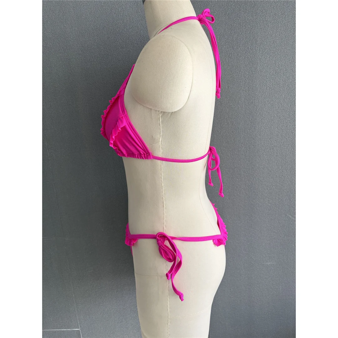 S - XL Neckholder-Bikini mit Rüschen und Raffungen, zweiteiliger Bikini-Set für Damen, Badeanzug, Badebekleidung, Badehose, Modell V6143 – Detail 9