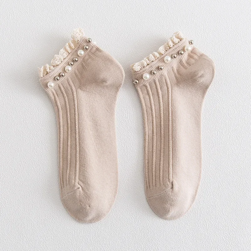 Spring and Autumn Socks Versatile Japanese Pearl Lace Socks Candy Color Cotton Socks Mujer Chaussette Femme