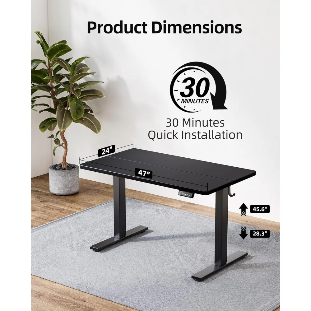 مكتب كهربائي قابل للتعديل بارتفاع 47 × 24 بوصة - لوحة لصق متضمنة، مكتب واقف لمكاتب الكمبيوتر بحامل الجلوس