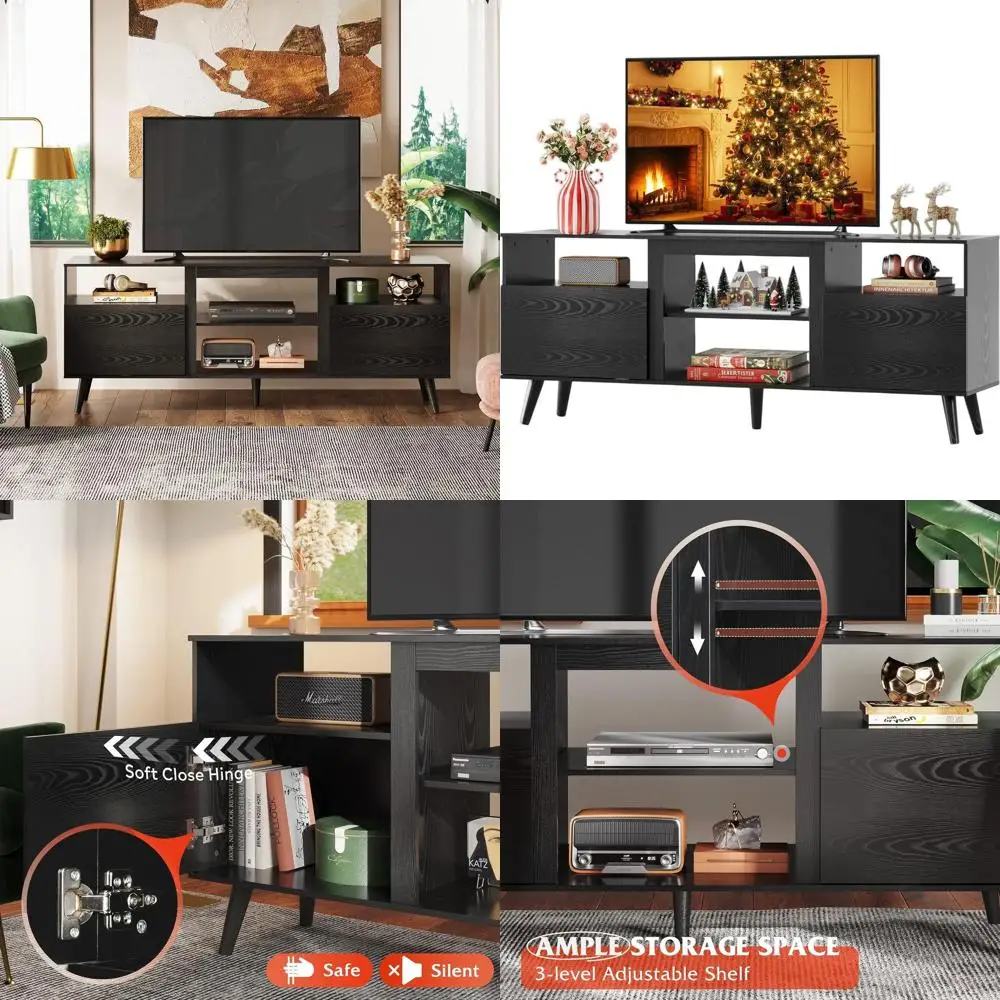 

TV Stand for 55-65 Inch TVs, Entertainment Center with Open Shelves and Storage Cabinets, Ideal for Living Room, Bedroom, or Off