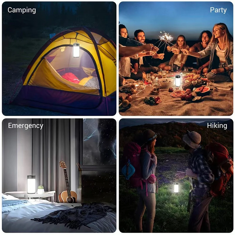 Luz Solar para acampar al aire libre, iluminación portátil de larga duración, luz ambiental, luz de advertencia LED, Banco de energía de emergencia impermeable