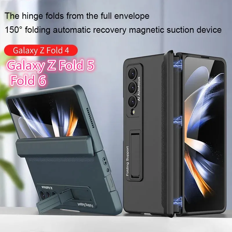 Case For Samsung Galaxy Z Fold 6 5 4 3 5G Magnetic Adsorption Hinge Protection Phone Cover Kickstand Hard Plastic Magnet Case