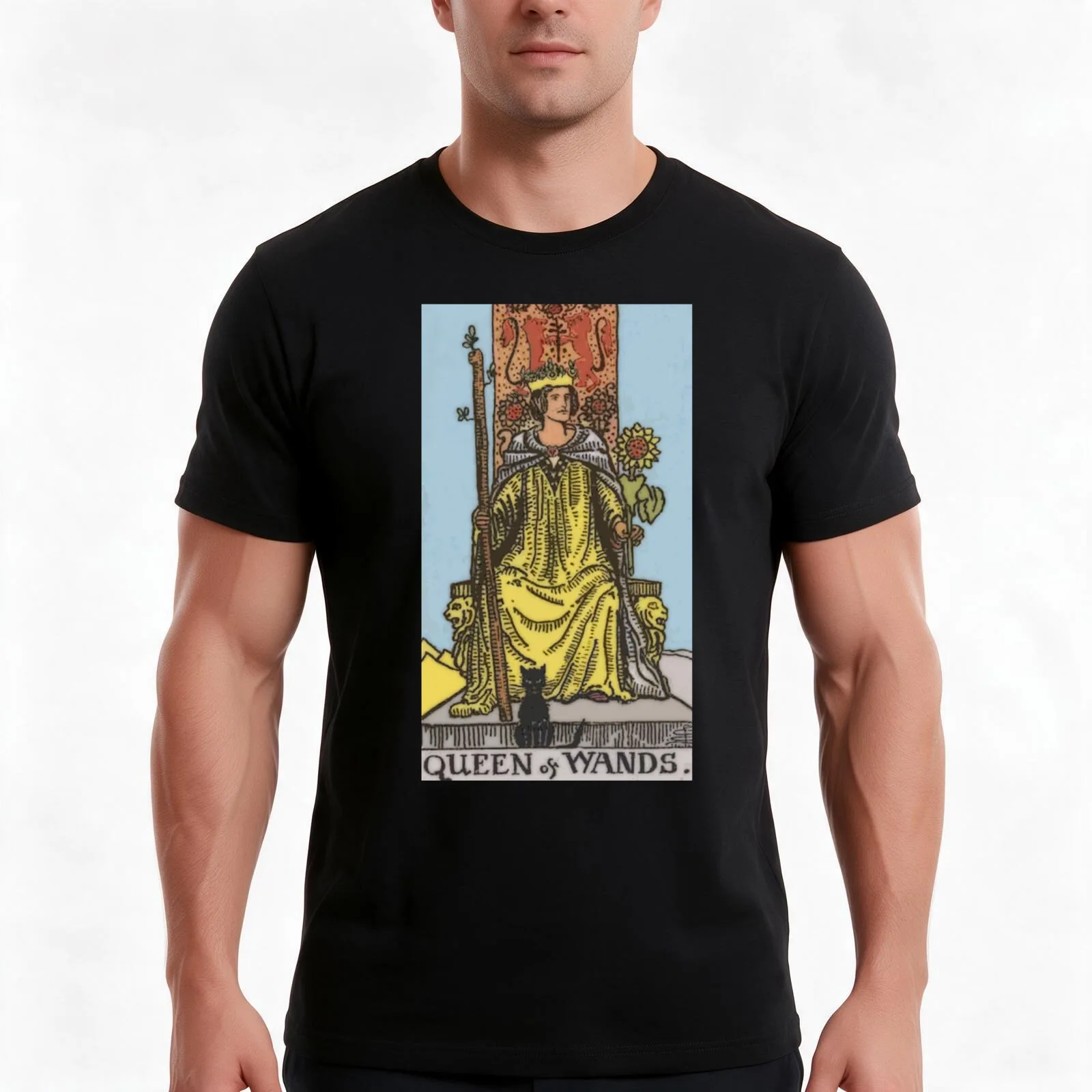 Queen of Wands Tarot Card Rider Waite Classic T-Shirt Summer Casual Cotton Tee Oversized Streetwear Tops Unisex Men Women