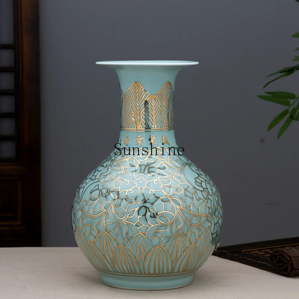 Ceramics, light luxury ornaments, twisted lotus relief, vase appreciation, new Chinese decoration