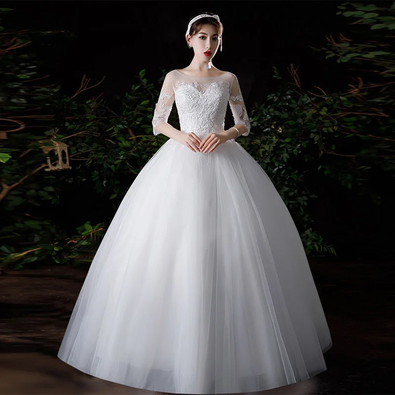 Classic O-neck Appliques Wedding Dresses Organza Three Quarter Sleeves Formal Vestidos De Fiesta Chinese Manufacturer