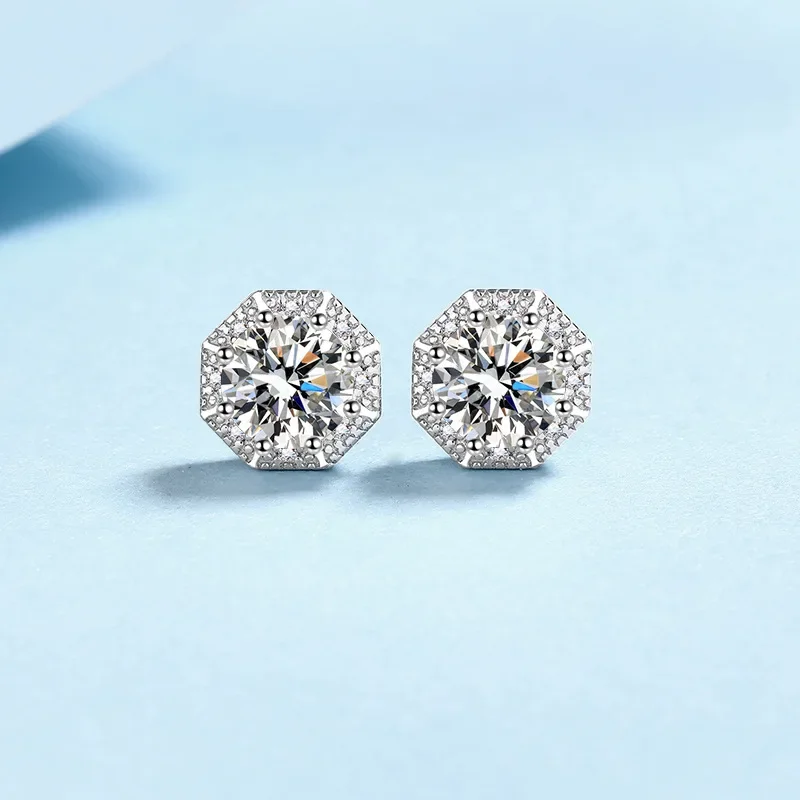 Classic Ladys Each 1CT Real Moissanite Diamond Stud Earrings for Women, PT950 Sparkly Jewelry Earring for Family Birthday Gift