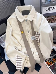 Zoki Retro Corduroy Tie Shirts Women Casual Oversize Preppy Style Blouse Loose Long Sleeve Plaid Patchwork Bf Design Tops Spring