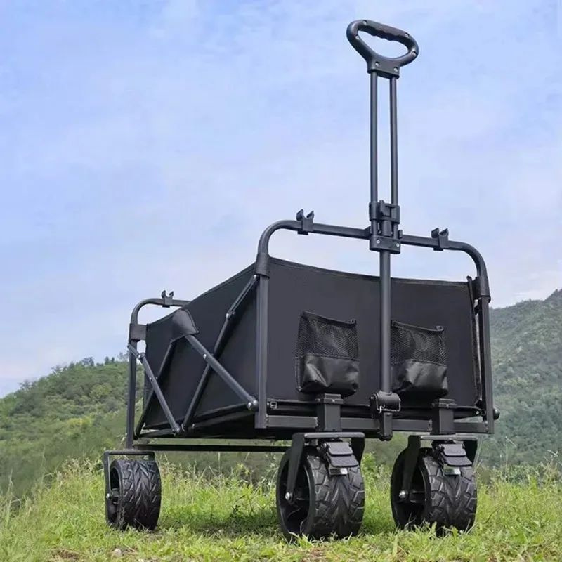 

Camping folding van outdoor beach trolley easy to travel black aluminum platform PVC wheels 600 D Oxford 150 kg 9 kg