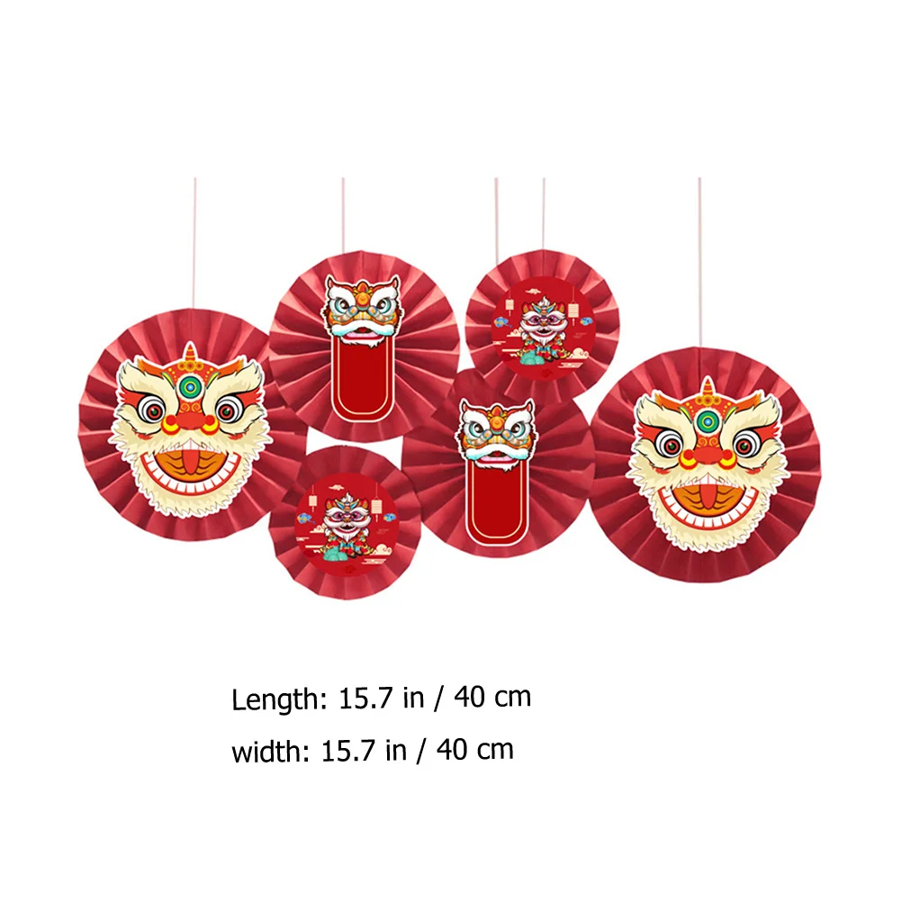 

12Pcs Paper Fan Flower Decor Dancing Lion Cards Background Wall Party Supplies Festival Photo Props Holiday Hanging Ornaments