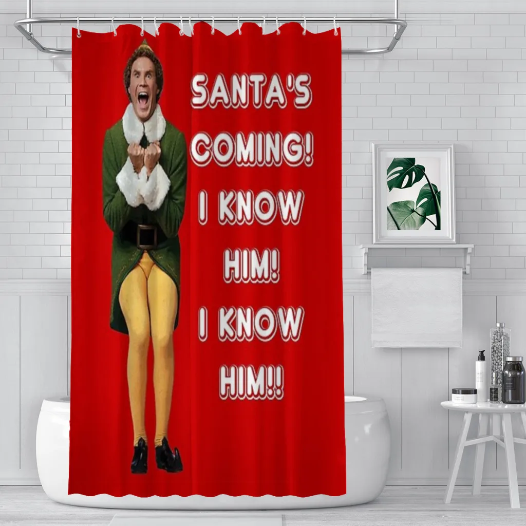 SANTA'S COMING! The Movie Will Ferrell Christmas Unique decor Modern Fabric Bathroom Shower Curtains art design Print Curtain