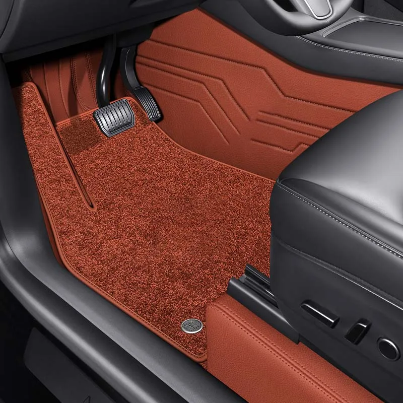 Tesla Model Y Custom Fit Car Accessories Floor Mat Leather and Faux Cashmere Material for Double Layers for Front and Rear Seat