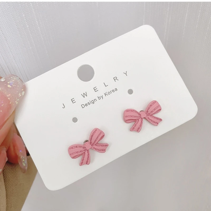 NEW Pink Bowknot Stud Earrings 2023 Korean Simple Lovely Girl's Minimalist Temperament Bow Ear Jewelry Wholesale Gift