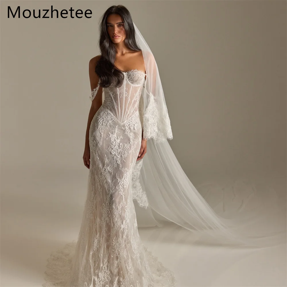 

Элегантные свадебные платья Mouzhetee из кружева в стиле русалки, без рукавов, с открытыми плечами, сексуальное платье для невесты, на заказ, 2025