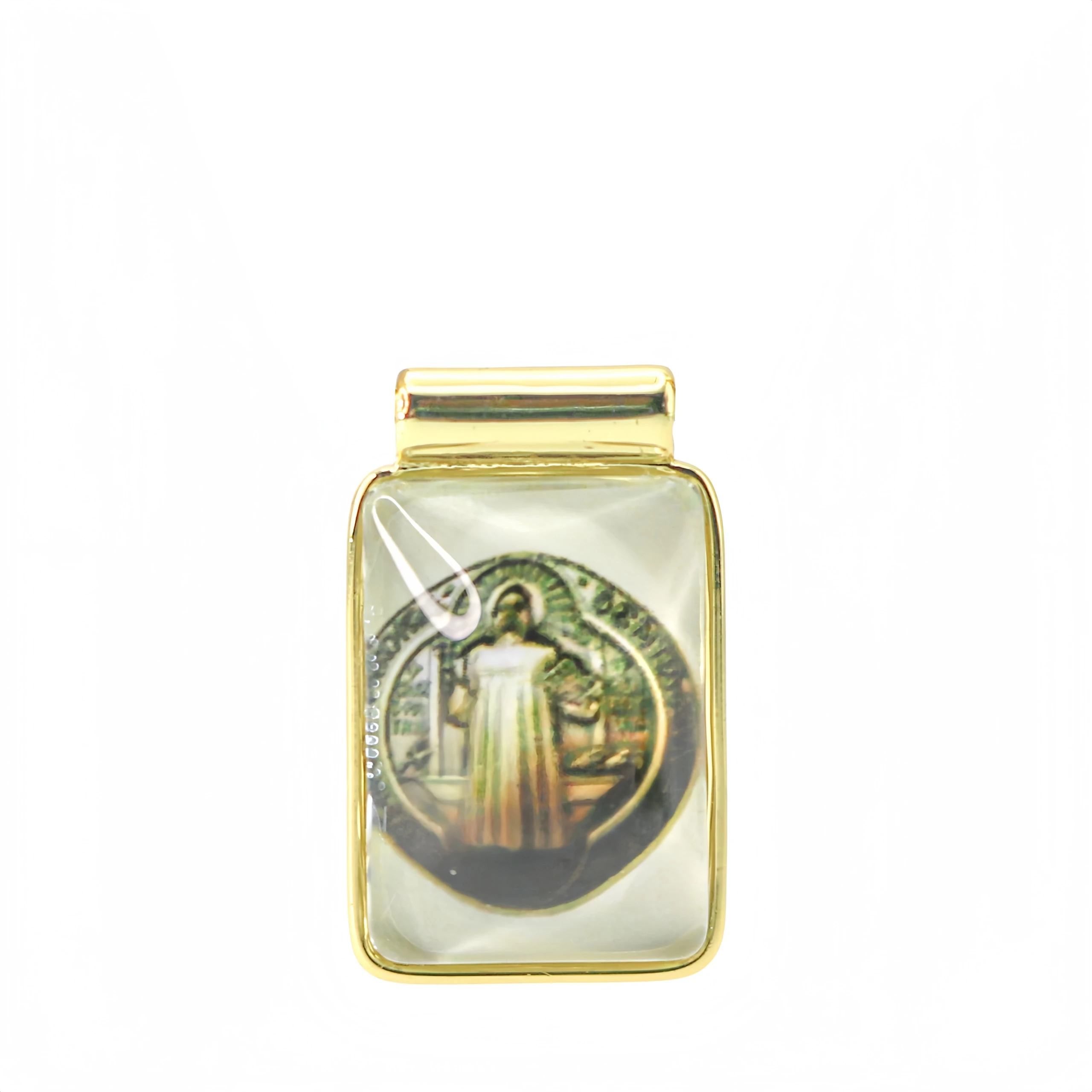 Wholesale St. Benedict Scapular Necklace Gold Plated Square Epoxy Pendant Box Chain Catholic Religious Jewelry Gift for Men