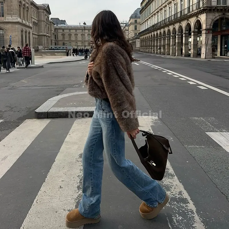 Neo mint 2025 outono curto eco jaqueta de pele de raposa feminina marca icônica moda recortada casaco de pele do falso rua meninas casaco fofo