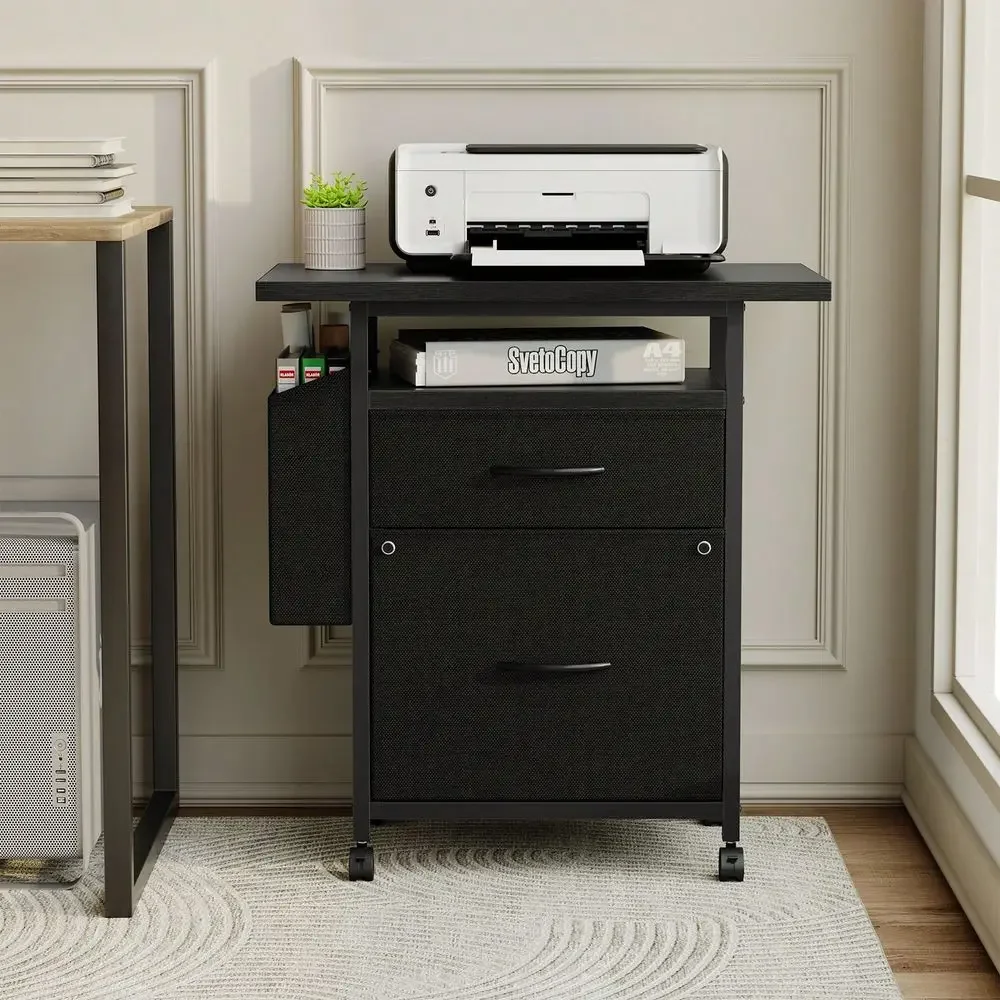 2 Drawer Mobile File Cabinet, Fabric Filing Cabinet With 24 Desktop,Small File Cabinet Under Desk Fits A4 Letter Size, Rolling