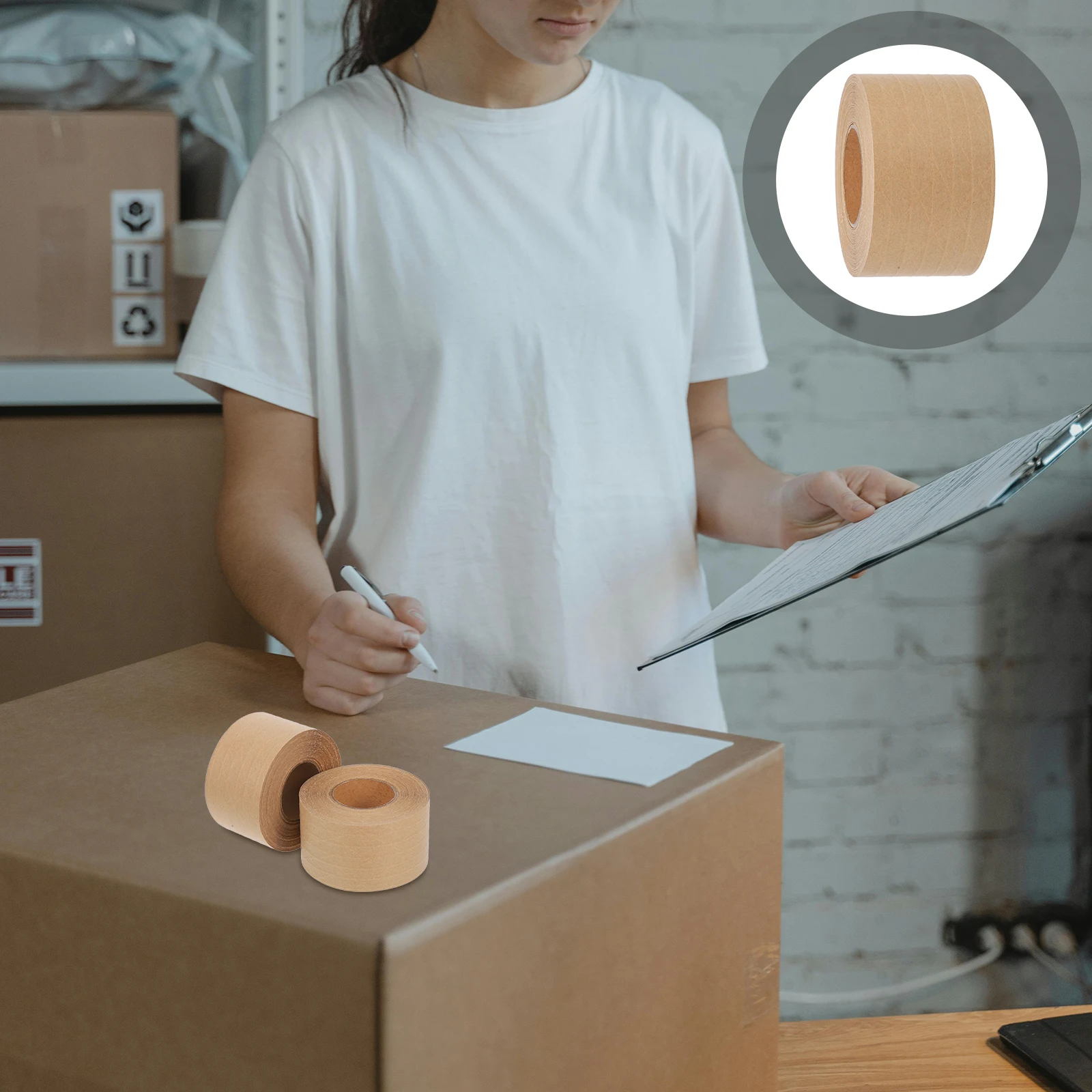 

2pcs Water Activated Kraft Paper Reinforced Packaging Strong Adhesive Box Sealing Tape For Shipping Office Use Carton Wrapping